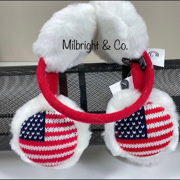 New! American Flag Knit Faux Fur Earmuffs - Picture 3 of 4